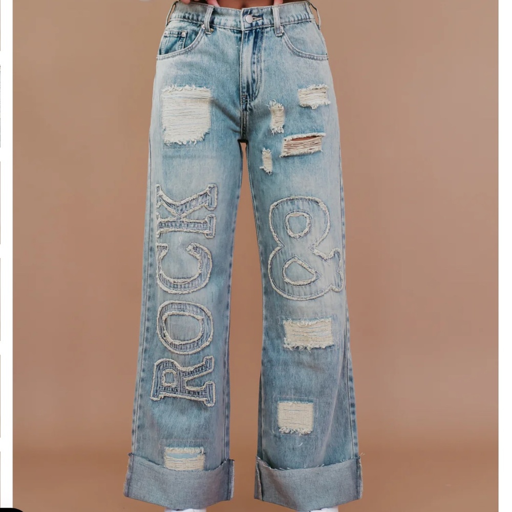 Oli & Hali Rock & Roll Mineral Washed Jeans Women’s Denim Jeans Wide Leg S106 - Picture 8 of 10